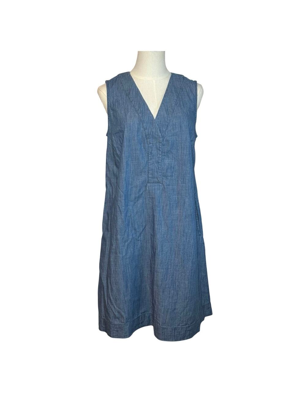 Sonoma Goods For Life Denim Dress Blue Pockets Large Cottage Utility Minimalist